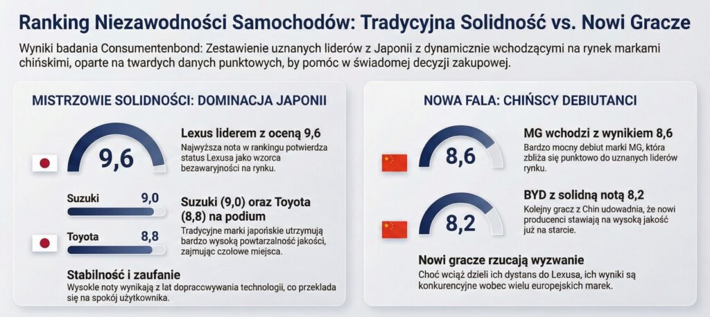 Infografika rankingu niezawodności samochodów 2026