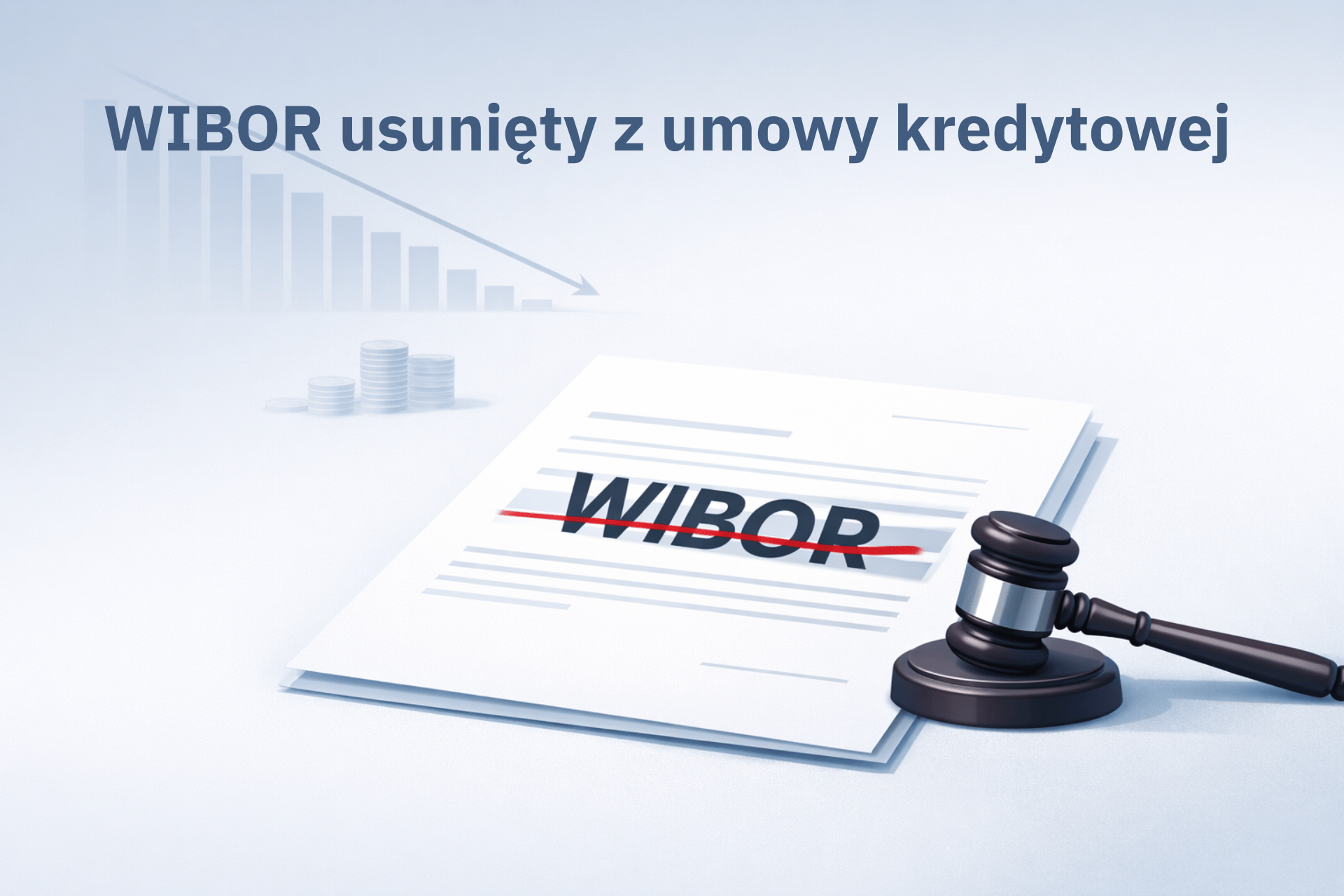 Minimalistyczna ilustracja symbolizująca usunięcie WIBOR z umowy kredytowej i przywrócenie równowagi konsumentowi.
