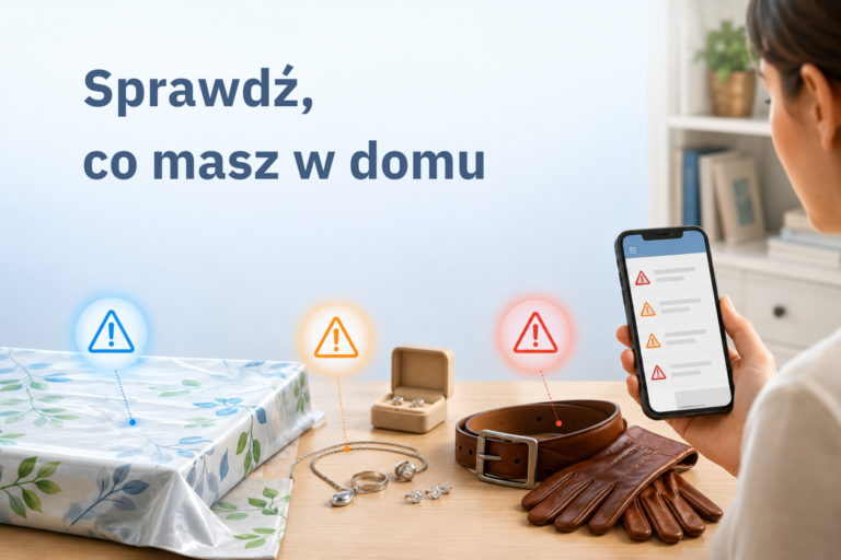 Konsument sprawdza w domu obrus ceratowy, biżuterię i wyroby skórzane po kontroli Inspekcji Handlowej dotyczącej substancji chemicznych w produktach.